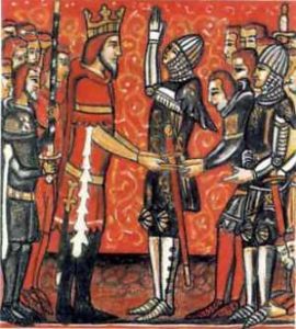 Roland pledges fealty to Charlemagne